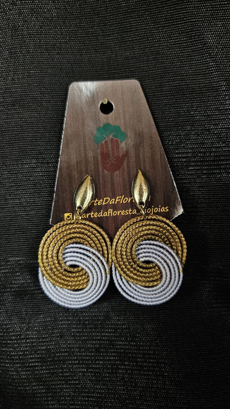 Brinco Espiral Bicolor Branco e Dourado