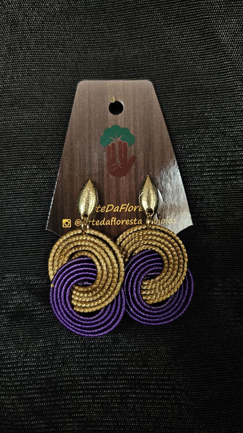 Brinco Espiral Bicolor Violeta e Dourado