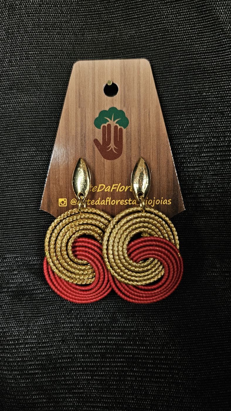 Brinco Espiral Bicolor Vermelho Vivo e Dourado