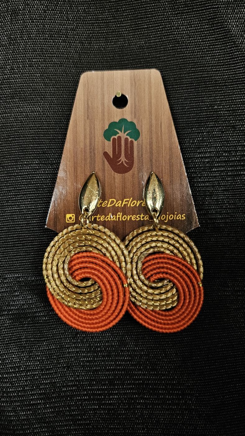 Brinco Espiral Bicolor Laranja Solar e Dourado