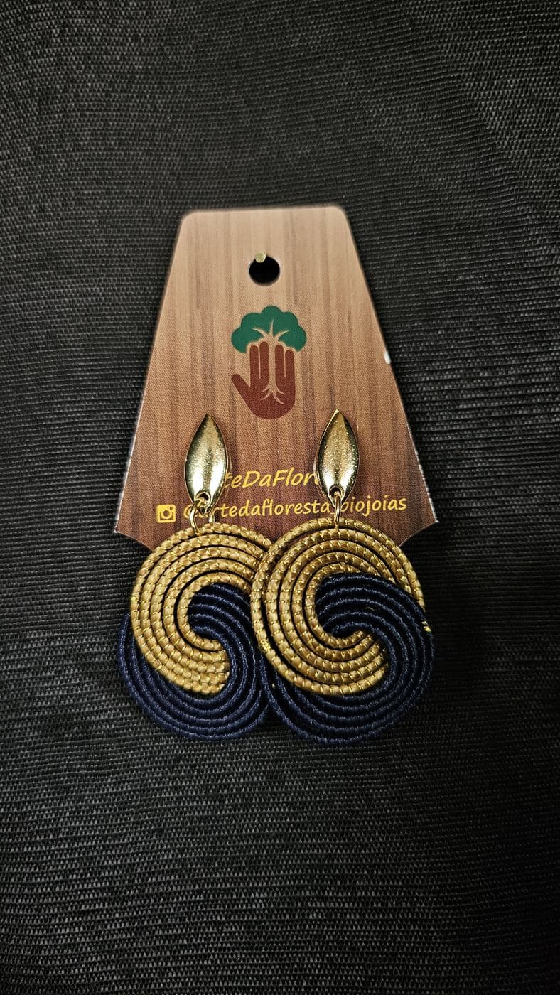 Brinco Espiral Bicolor Azul Marinho Real e Dourado